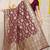 Wine banarasi silk blend saree with rich gold zari floral weaving