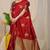 Crimson red banarasi silk blend saree with gold leaf buttis & woven border