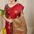 Crimson red banarasi silk blend saree with gold leaf buttis & woven border