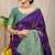 Dark violet banarasi silk blend saree with gold leaf buttis & woven border