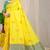 Yellow banarasi silk blend saree with gold leaf buttis & woven border