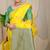 Yellow banarasi silk blend saree with gold leaf buttis & woven border