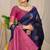 Navy blue banarasi silk blend saree with gold leaf buttis & woven border
