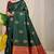 Bottle green banarasi silk blend saree with gold leaf buttis & woven border