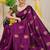 Wine banarasi silk blend saree with gold leaf buttis & woven border