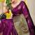 Wine banarasi silk blend saree with gold leaf buttis & woven border