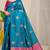 Teal blue banarasi silk blend saree with gold leaf buttis & woven border