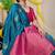 Teal blue banarasi silk blend saree with gold leaf buttis & woven border