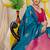 Teal blue banarasi silk blend saree with gold leaf buttis & woven border
