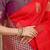 Red banarasi silk blend saree with gold leaf buttis & woven border