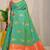 Sea green banarasi silk blend saree with gold leaf buttis & woven border