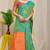 Sea green banarasi silk blend saree with gold leaf buttis & woven border