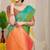 Sea green banarasi silk blend saree with gold leaf buttis & woven border