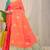 Orange banarasi silk blend saree with gold leaf buttis & woven border