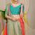 Orange banarasi silk blend saree with gold leaf buttis & woven border