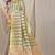 Lime green & purple banarasi silk blend saree with zari woven geometric pattern