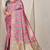 Rani pink & teal green banarasi silk blend saree with zari woven geometric pattern