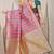 Rani pink & teal green banarasi silk blend saree with zari woven geometric pattern