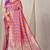 Red & violet banarasi silk blend saree with zari woven geometric pattern