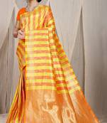 Yellow & orange green banarasi silk blend saree with zari woven geometric pattern