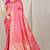 Rani pink & coral orange banarasi silk blend saree with zari woven geometric pattern and gold zari