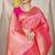 Rani pink & coral orange banarasi silk blend saree with zari woven geometric pattern and gold zari