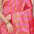 Rani pink & coral orange banarasi silk blend saree with zari woven geometric pattern and gold zari