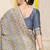 Grey banarasi silk blend saree with bandhani patola print and zari border