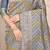 Grey banarasi silk blend saree with bandhani patola print and zari border