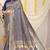 Navy blue banarasi silk blend saree with bandhani patola print and zari border