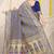 Navy blue banarasi silk blend saree with bandhani patola print and zari border