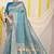 Aqua blue banarasi silk blend saree with bandhani patola print and zari border