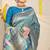 Aqua blue banarasi silk blend saree with bandhani patola print and zari border