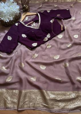 Purple Color zari Weaving jaquard Saree 1