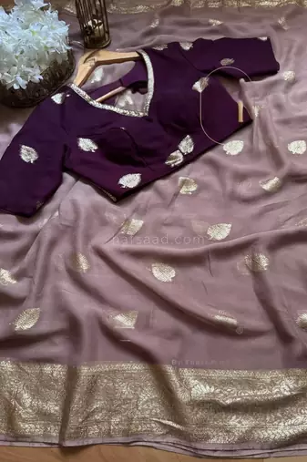 Purple Color zari Weaving jaquard Saree