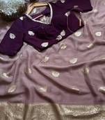 Purple Color zari Weaving jaquard Saree