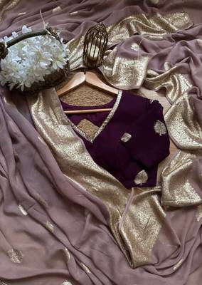 Purple Color zari Weaving jaquard Saree 3