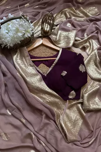 Purple Color zari Weaving jaquard Saree