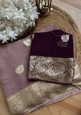 Purple Color zari Weaving jaquard Saree 4