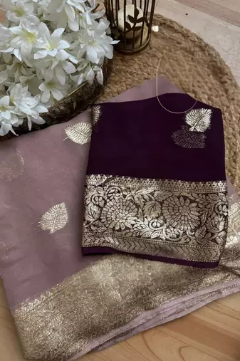 Purple Color zari Weaving jaquard Saree