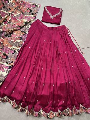 pink sequins vichitra silk blend embroidery kalamkari border 6