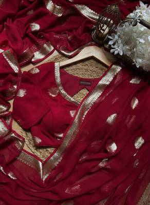 Red Color zari Weaving jaquard Saree 1
