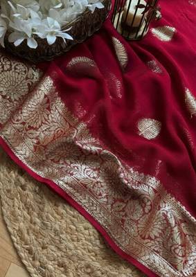 Red Color zari Weaving jaquard Saree 2