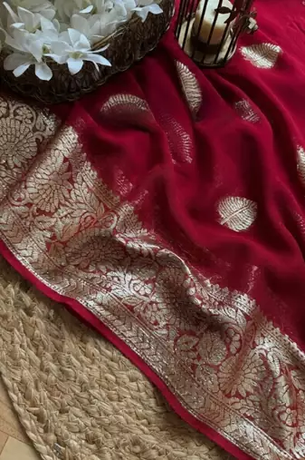 Red Color zari Weaving jaquard Saree