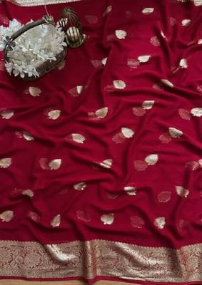 Red Color zari Weaving jaquard Saree 3