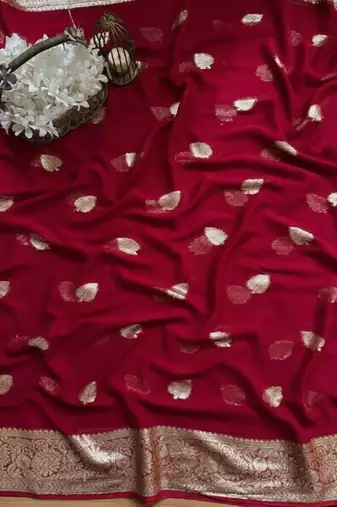 Red Color zari Weaving jaquard Saree