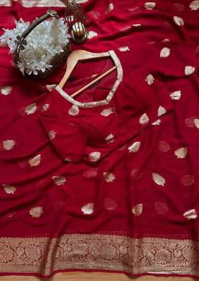 Red Color zari Weaving jaquard Saree 4