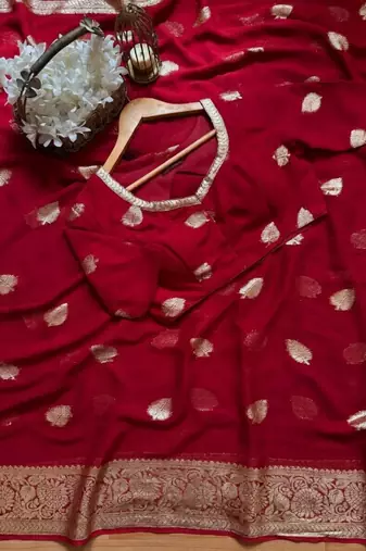 Red Color zari Weaving jaquard Saree