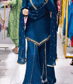 Teal blue silk blend  kurti set with palazzo & dupatta