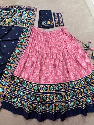 pink tussar  silk chaniya choli with ikkat print work 6